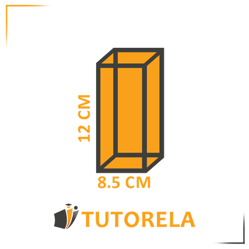 Imagen de un prisma rectangular con dimensiones indicadas: 12 cm de altura y 8.5 cm de base, resaltado en color naranja. Perfecto para ilustrar conceptos de cálculo de volumen en matemáticas y geometría.