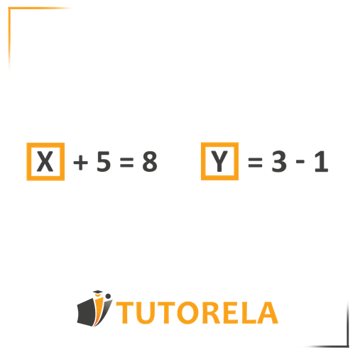 Solving simple algebraic equations: X + 5 = 8 and Y = 3 - 1. The values of X and Y are determined step by step, highlighting basic arithmetic operations