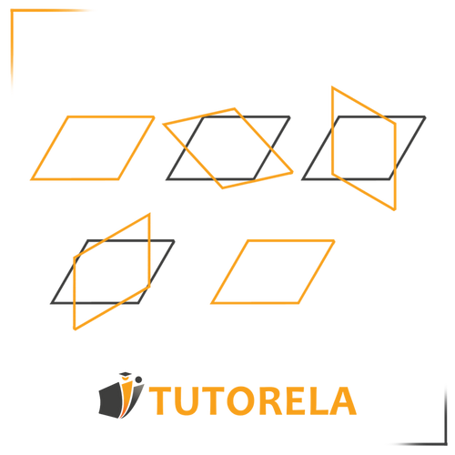 Diagrama que ilustra la simetría rotacional en un paralelogramo. Se muestran varios paralelogramos con diferentes rotaciones, destacando cómo las figuras permanecen congruentes después de rotaciones en ángulos específicos. Incluido en una guía sobre la simetría rotacional en paralelogramos.