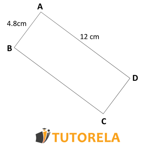 rectángulo con un lado AB de 4,8 cm de largo y un lado AD de 12 cm